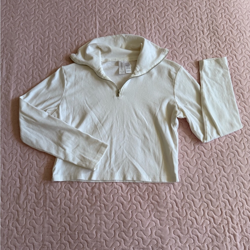 SHEIN White Zip-Up Crop Top